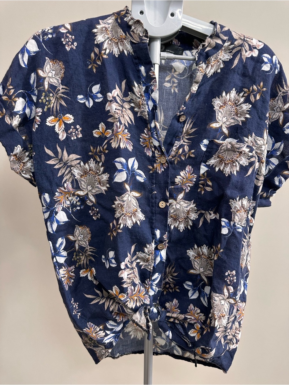 Navy Floral Button-Front Women’s Top